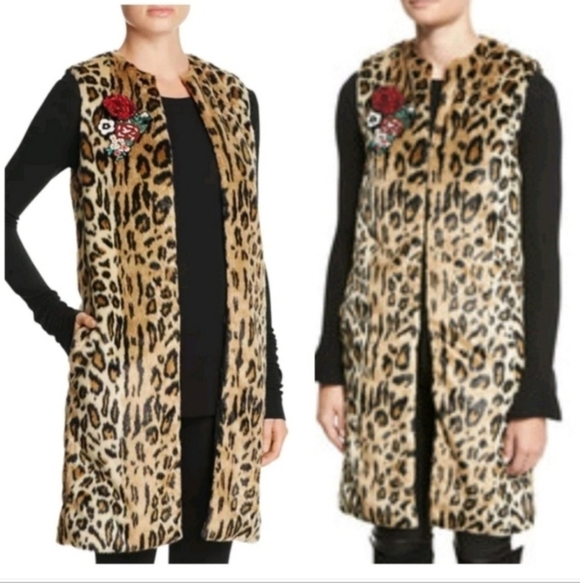 Alice + Olivia Jade Faux Fur Leopard Vest size XS - Picture 3 of 16